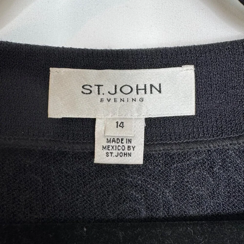 St.‎ John Evening Black Embroidered Rhinestoned Wool Blend Formal Cardigan Sz 14